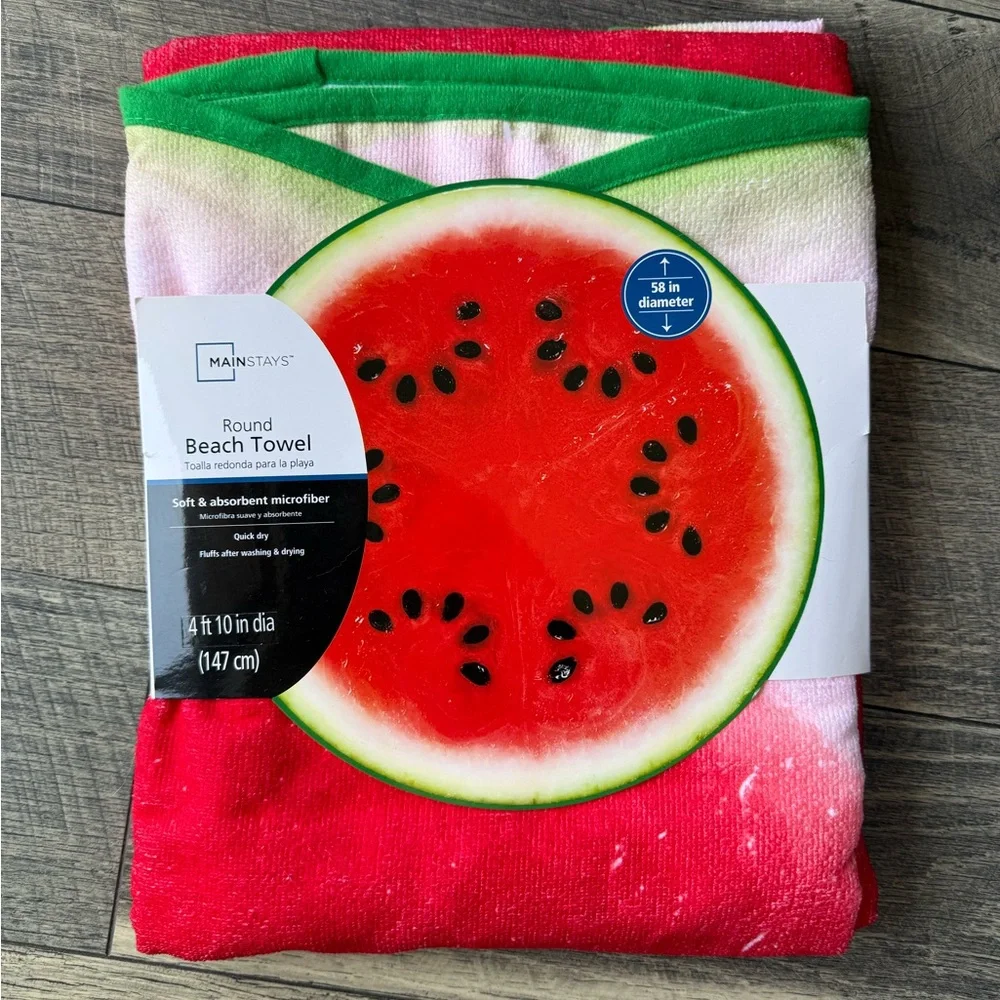 NWT Round Watermelon Beach Towel Microfiber Red Green 58” Diameter